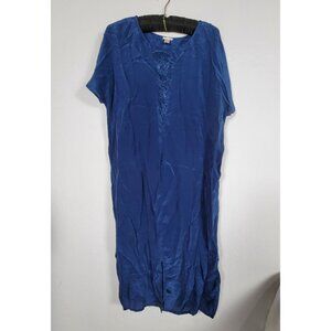 Sundance Womens Royal Blue Short Sleeve Shift Dress Small Front Slit Lace Detail